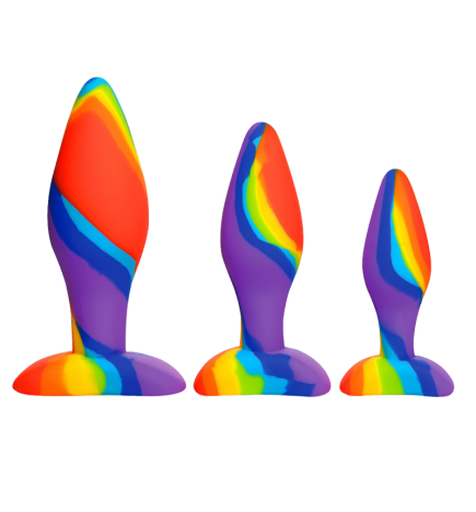 3 Piece Rainbow Silicone Butt Plug Set