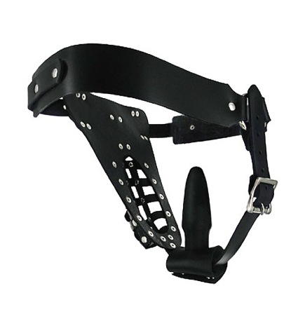 Safety Net Leather Chastity Belt with Anal Plug Harness
