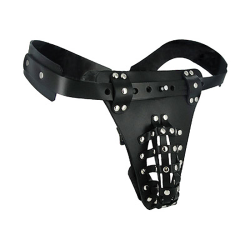 Safety Net Leather Chastity Belt with Anal Plug Harness