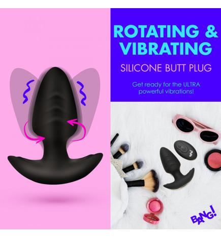 Rotating and Vibrating Silicone Butt Plug - Black