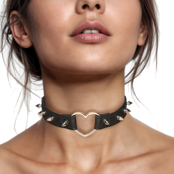 Spiked Heart Choker - Black
