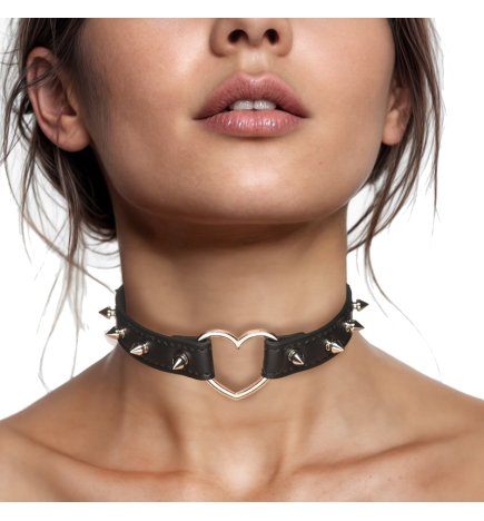 Spiked Heart Choker - Black