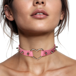 Spiked Heart Choker - Pink