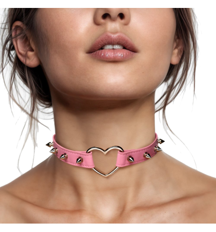 Spiked Heart Choker - Pink