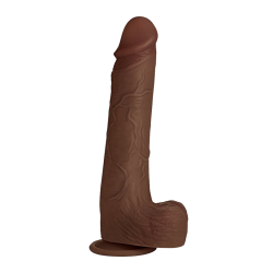 Real Skin Silicone Dildo with Balls 10 Inch - Dark