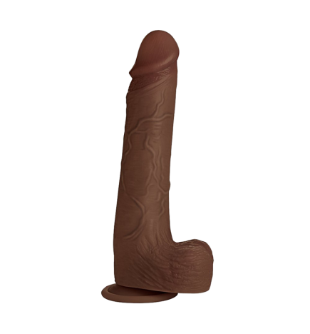 Real Skin Silicone Dildo with Balls 10 Inch - Dark