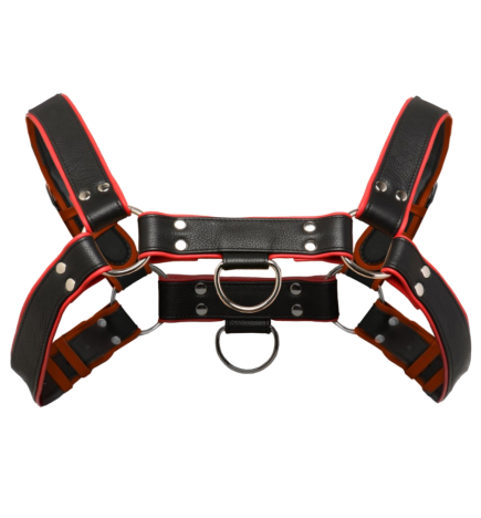 Leather English Bull Dog Harness Black/Red