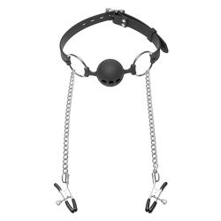 Hinder Breathable Silicone Ball Gag with Nipple Clamps
