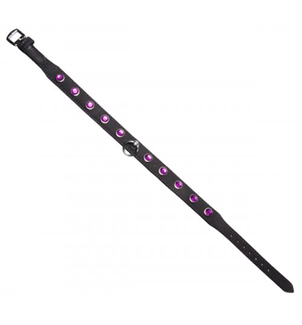 Leather Rhinestone Collar - Amethyst