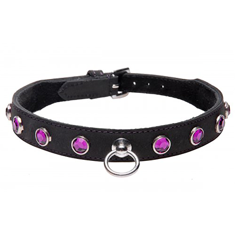 Leather Rhinestone Collar - Amethyst Leather Rhinestone Collar - Amethyst