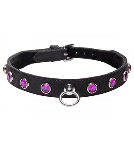 Leather Rhinestone Collar - Amethyst