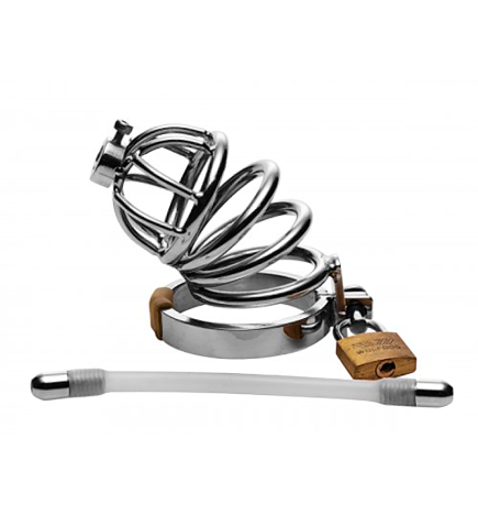Stainless Steel Chastity Cage with Silicone Urethral Plug
