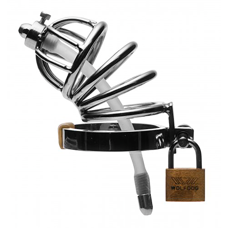 Stainless Steel Chastity Cage with Silicone Urethral Plug Stainless Steel Chastity Cage with Silicone Urethral Plug
