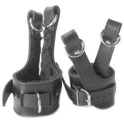 Fur Lined Leather Suspension Cuff Kit with Bondage Ring