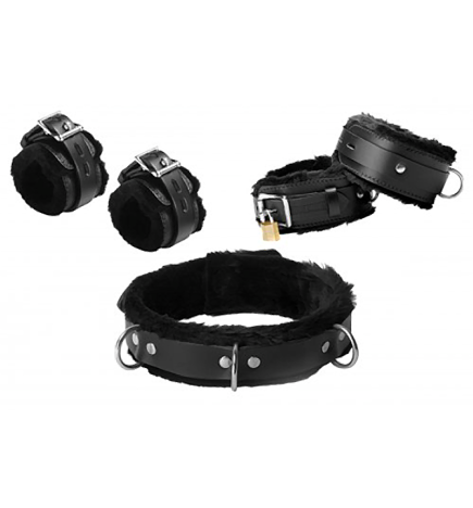 Fur Lined Leather Bondage Essentials Kit