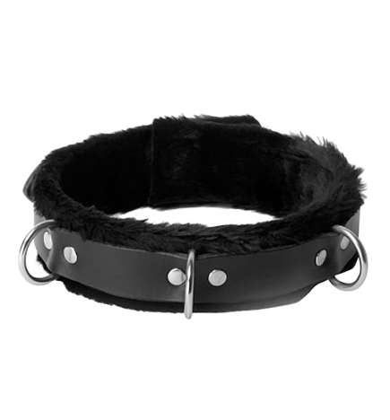Strict Leather Narrow Fur Lined Locking Leather Collar