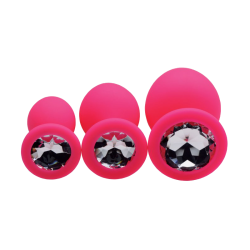 Pink Pleasure 3 Piece Silicone Anal Plugs with Gems
