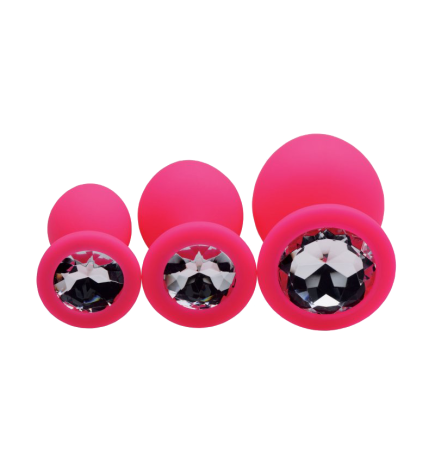 Pink Pleasure 3 Piece Silicone Anal Plugs with Gems