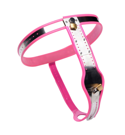 Pink Stainless Steel Adjustable Female Chastity Belt
