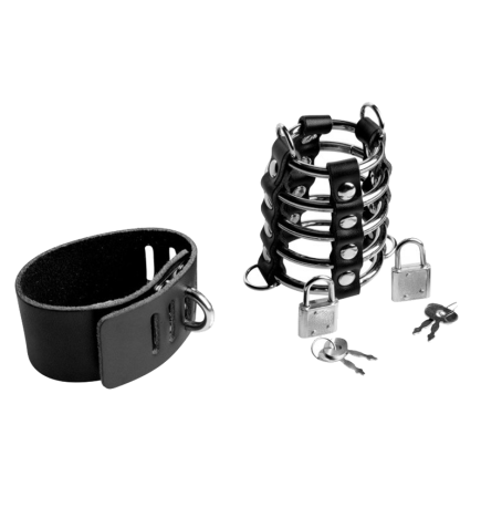 5 Ring Chastity Device with Cock and Ball Strap