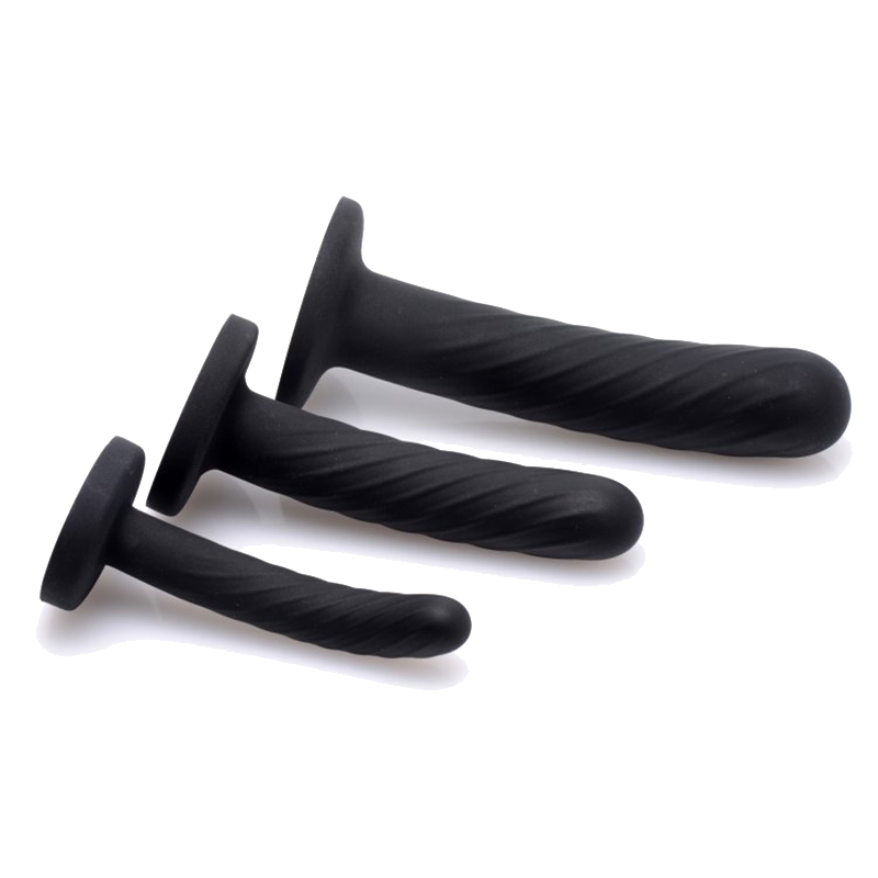 Trinity Strap-On Silicone 3 Piece Dildo Set (Black)