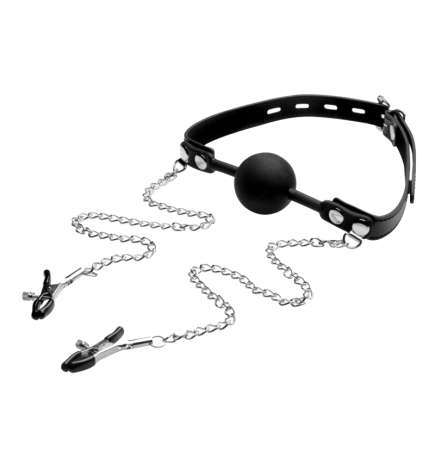 Silicone Ball Gag with Nipple Clamps