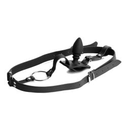 Male Cock Ring Harness with Silicone Anal Plug