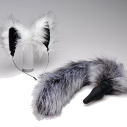 Grey Wolf Tail Anal Plug and Ears Set
