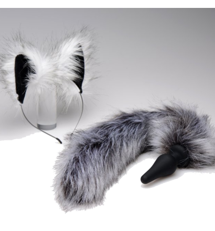 Grey Wolf Tail Anal Plug and Ears Set