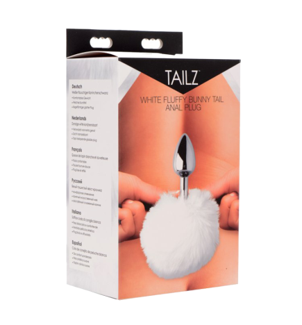 White Fluffy Bunny Tail Anal Plug