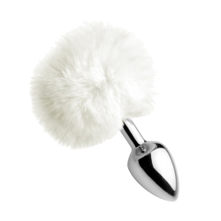 White Fluffy Bunny Tail Anal Plug