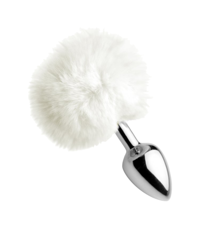 White Fluffy Bunny Tail Anal Plug