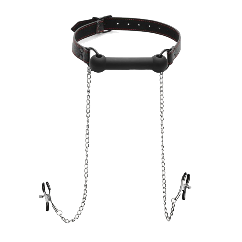 Silicone Bit Gag with Nipple Clamps