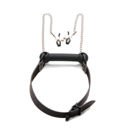 Silicone Bit Gag with Nipple Clamps