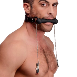 Silicone Bit Gag with Nipple Clamps