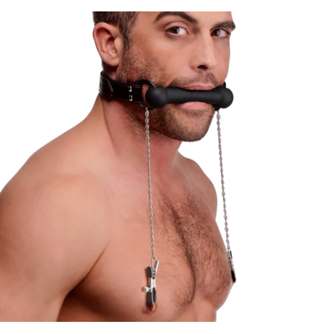 Silicone Bit Gag with Nipple Clamps
