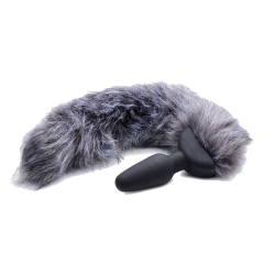 Remote Control Vibrating Grey Fox Tail Anal Plug