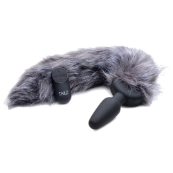 Remote Control Vibrating Grey Fox Tail Anal Plug