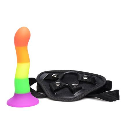 Proud Rainbow Silicone Dildo with Harness