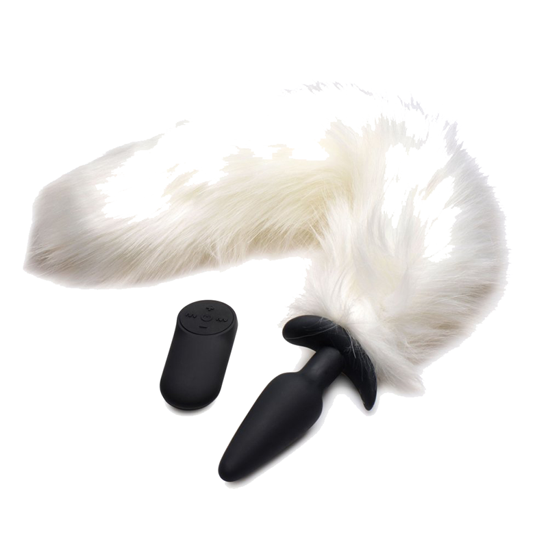 Vibrating White Fox Tail Slender Anal Plug