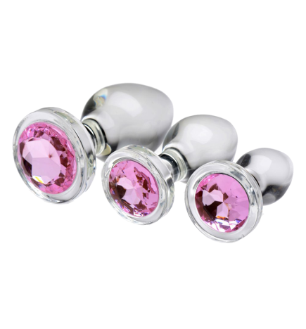 Pink Gem Glass Anal Plug Set