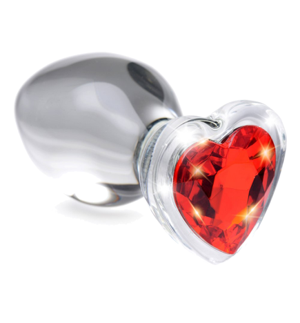 Red Heart Gem Glass Anal Plug