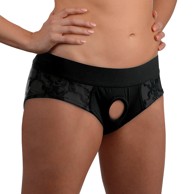 Lace Envy Crotchless Panty Harness (Black)