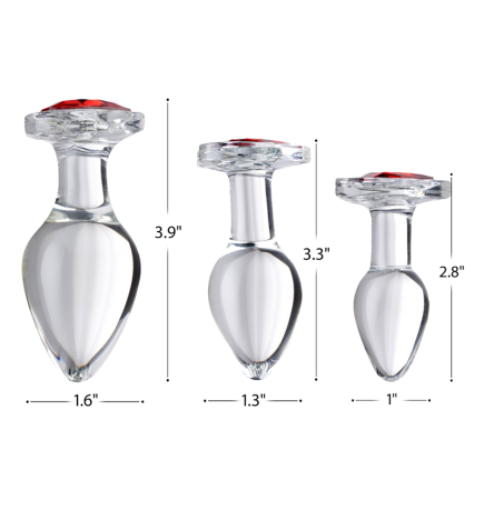 Red Heart Gem Glass Anal Plug Set