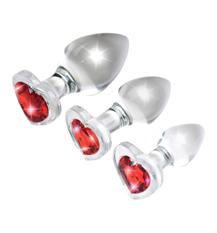 Red Heart Gem Glass Anal Plug Set
