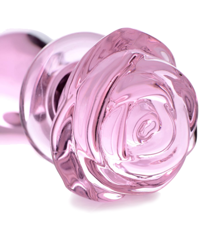 Pink Rose Glass Anal Plug