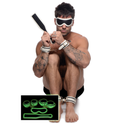 Kink in the Dark Glowing Cuffs Blindfold and Paddle Bondage Set