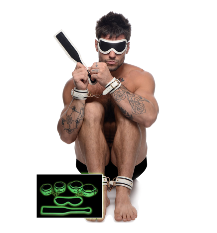 Kink in the Dark Glowing Cuffs Blindfold and Paddle Bondage Set