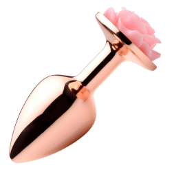 Rose Gold Anal Plug with Pink Flower