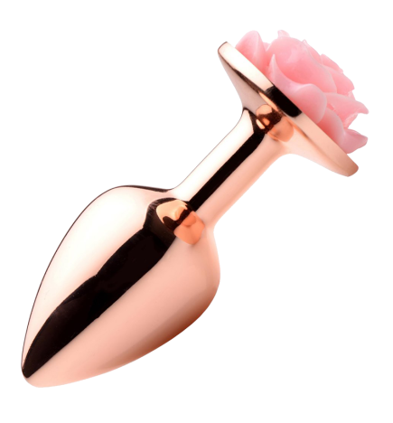 Rose Gold Anal Plug with Pink Flower
